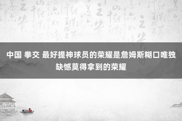 中国 拳交 最好提神球员的荣耀是詹姆斯糊口唯独缺憾莫得拿到的荣耀